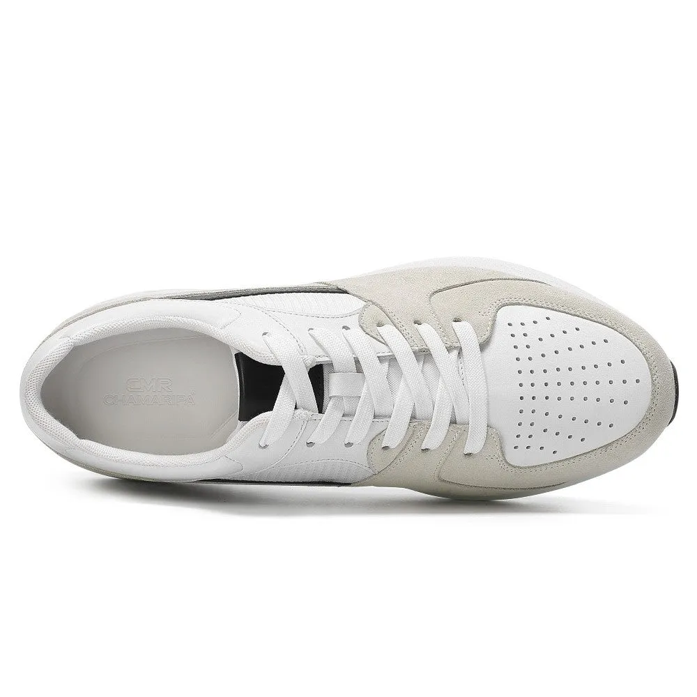 8 CM / 3.15 Inches CMR CHAMARIPA Men's Off-White Leather & Suede Elevator Sneakers