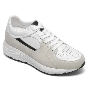 8 CM / 3.15 Inches CMR CHAMARIPA Men's Off-White Leather & Suede Elevator Sneakers
