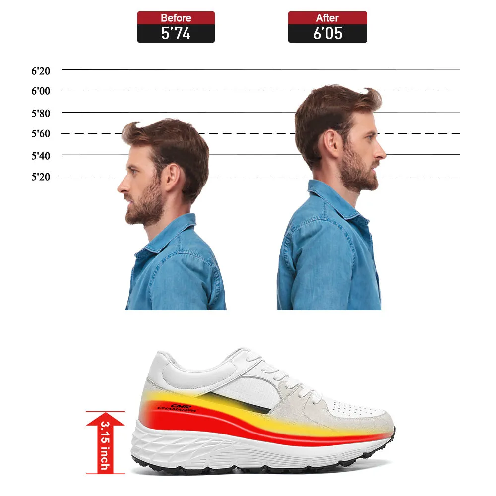 8 CM / 3.15 Inches CMR CHAMARIPA Men's Off-White Leather & Suede Elevator Sneakers