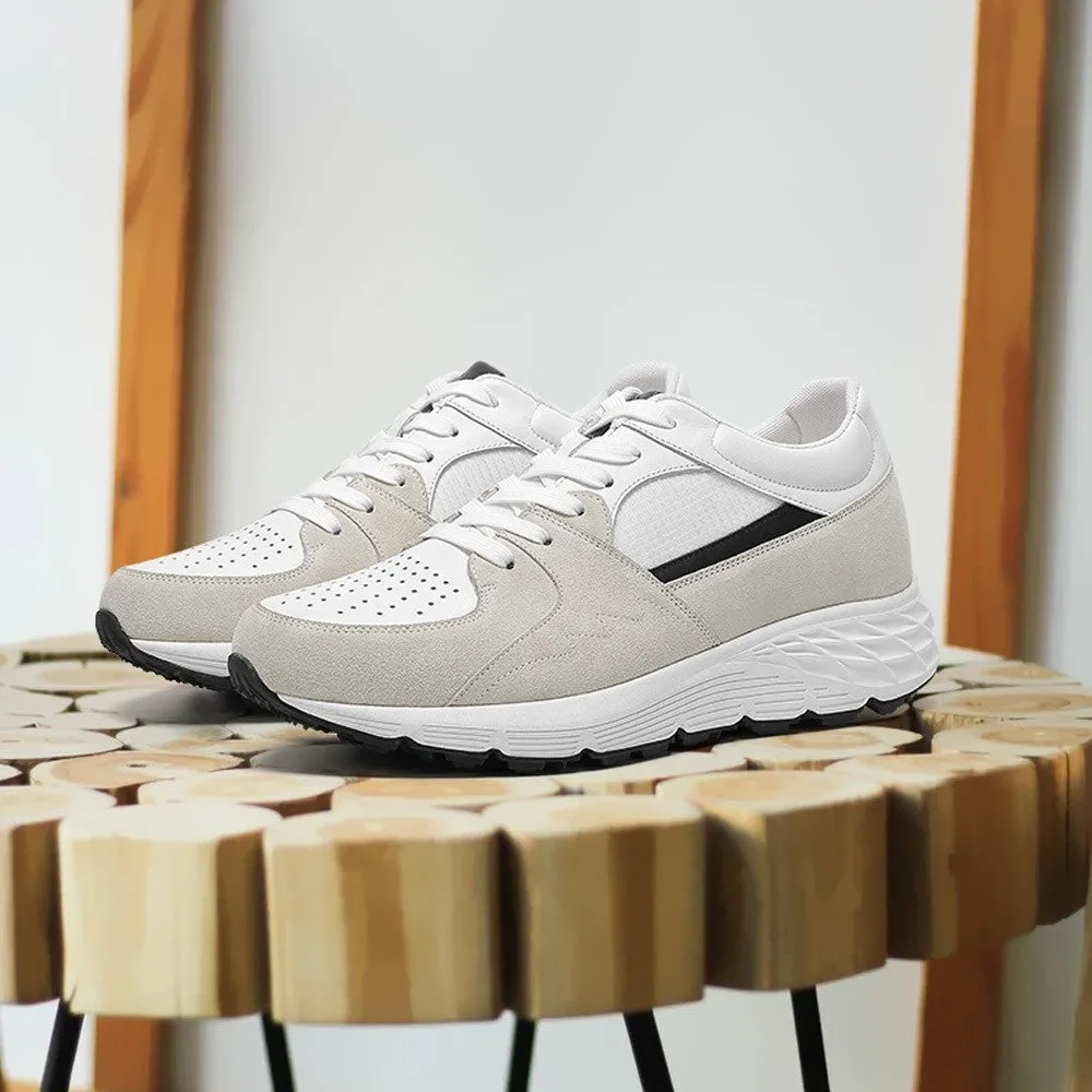 8 CM / 3.15 Inches CMR CHAMARIPA Men's Off-White Leather & Suede Elevator Sneakers