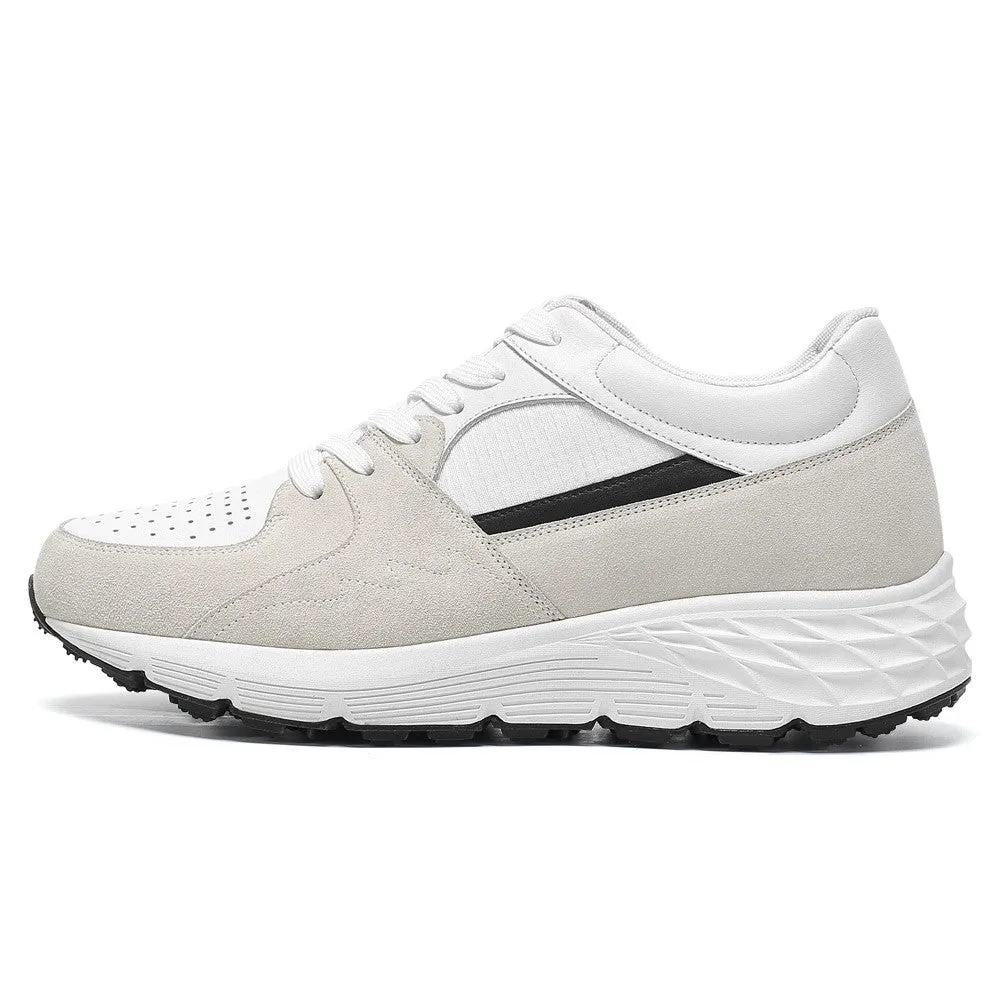 8 CM / 3.15 Inches CMR CHAMARIPA Men's Off-White Leather & Suede Elevator Sneakers