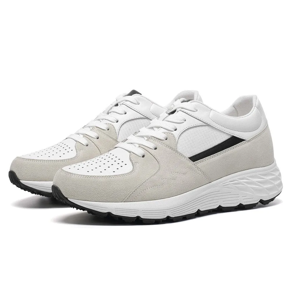 8 CM / 3.15 Inches CMR CHAMARIPA Men's Off-White Leather & Suede Elevator Sneakers