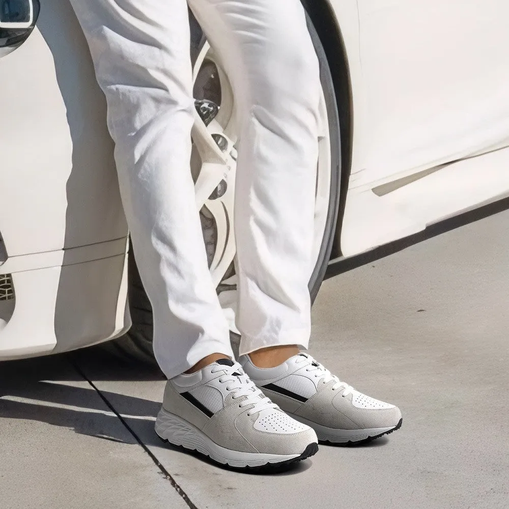 8 CM / 3.15 Inches CMR CHAMARIPA Men's Off-White Leather & Suede Elevator Sneakers