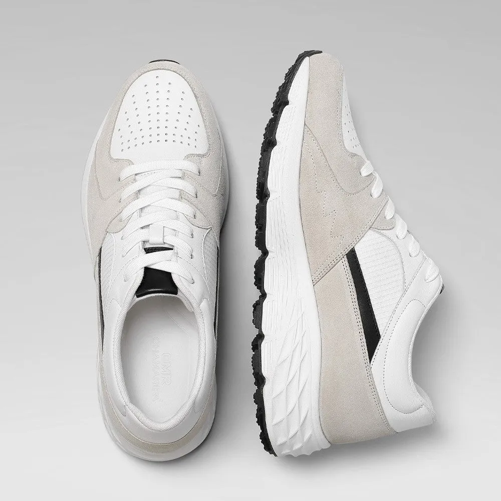 8 CM / 3.15 Inches CMR CHAMARIPA Men's Off-White Leather & Suede Elevator Sneakers