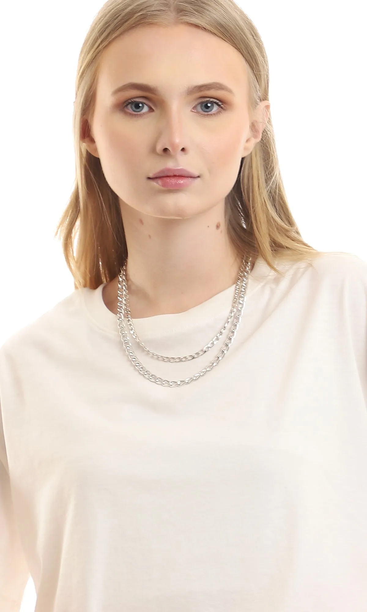 97248 Loose Plain Short Sleeves Off White Crop Tee