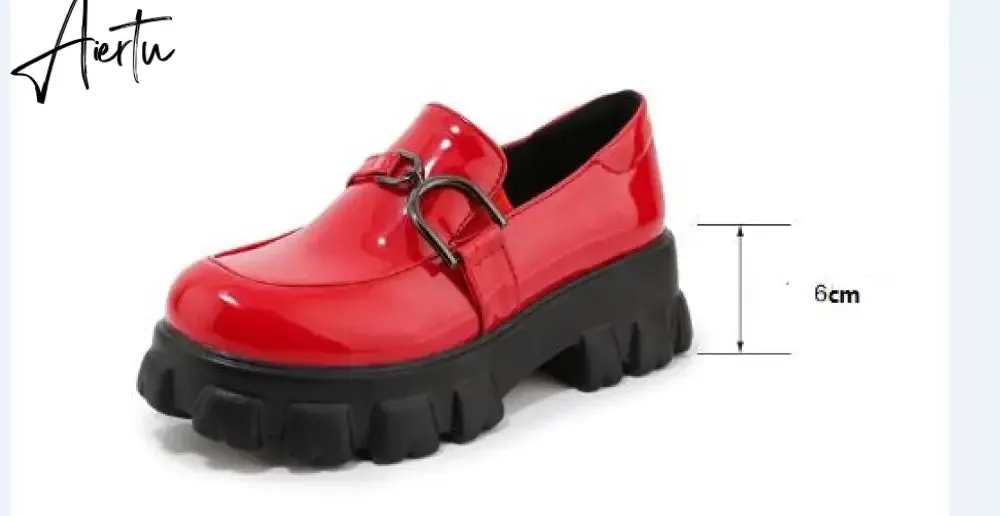 Aiertu Spring New Slip ons Shallow Shoes Women Metal Chain Buckle Platform Chunky Heels Casual Shoes Loafers 33-46 sapato feminino