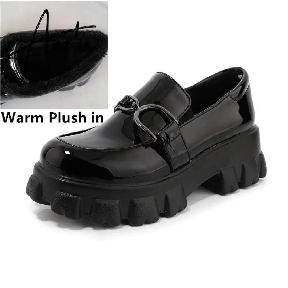 Aiertu Spring New Slip ons Shallow Shoes Women Metal Chain Buckle Platform Chunky Heels Casual Shoes Loafers 33-46 sapato feminino