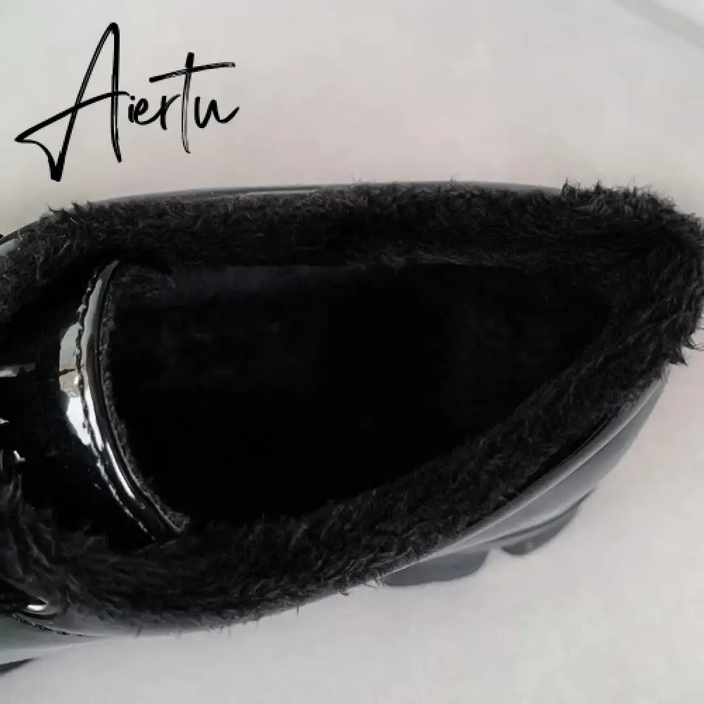 Aiertu Spring New Slip ons Shallow Shoes Women Metal Chain Buckle Platform Chunky Heels Casual Shoes Loafers 33-46 sapato feminino