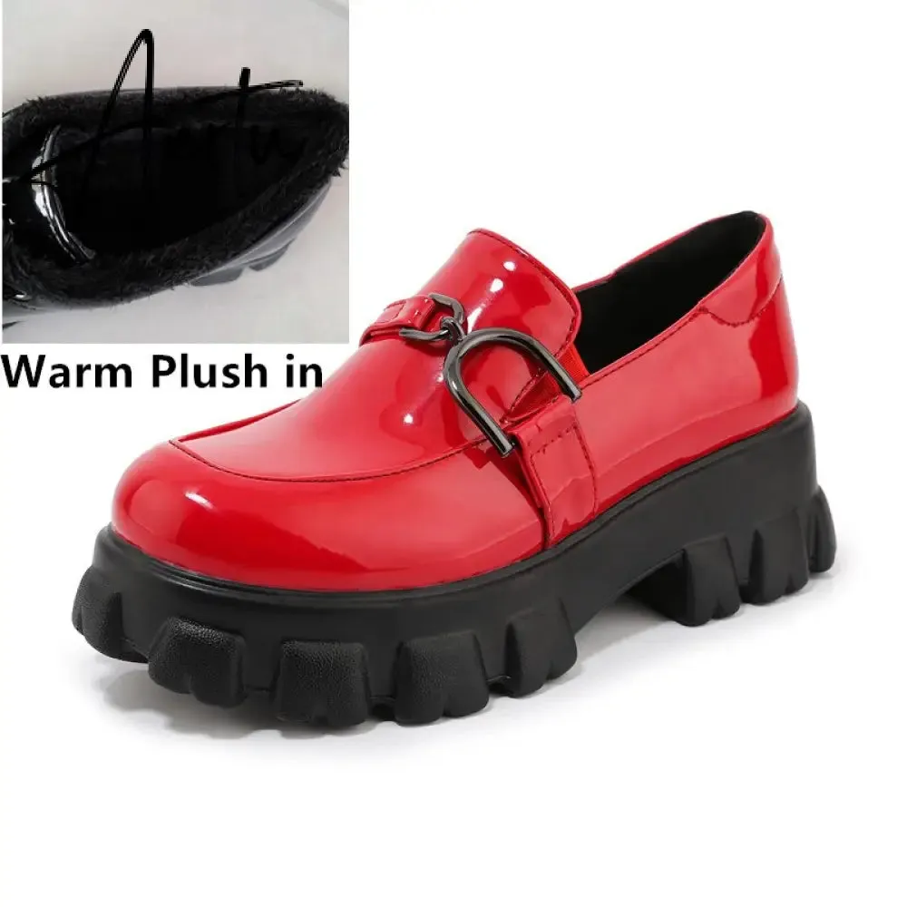Aiertu Spring New Slip ons Shallow Shoes Women Metal Chain Buckle Platform Chunky Heels Casual Shoes Loafers 33-46 sapato feminino