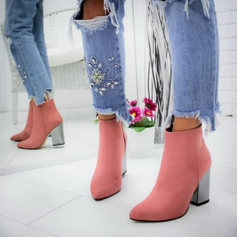 Ankle Pumps Flock Toe High Heels Boots