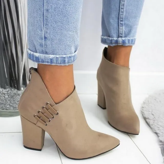 Ankle Pumps Flock Toe High Heels Boots