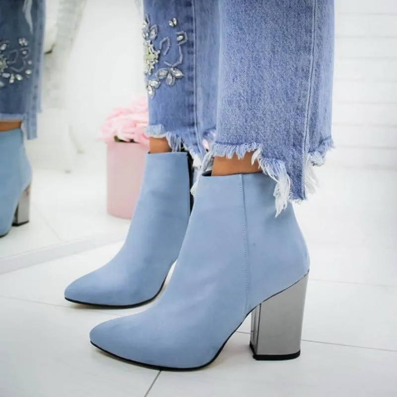 Ankle Pumps Flock Toe High Heels Boots