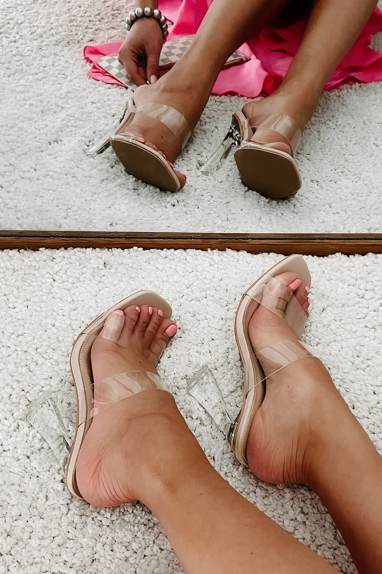 Bad Girl Nation Clear Strap Heels (Clear/Taupe)