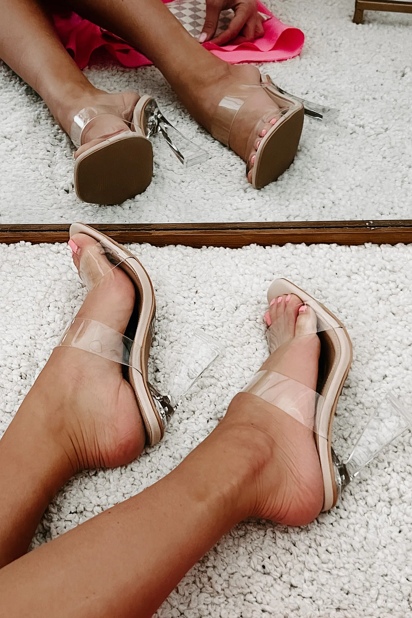 Bad Girl Nation Clear Strap Heels (Clear/Taupe)
