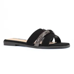 Bilbao - Wide Fit Embellished Slip-On Sandals, Open Square Toe & Padded Insole, Stylish & Comfortable for Summer Outings