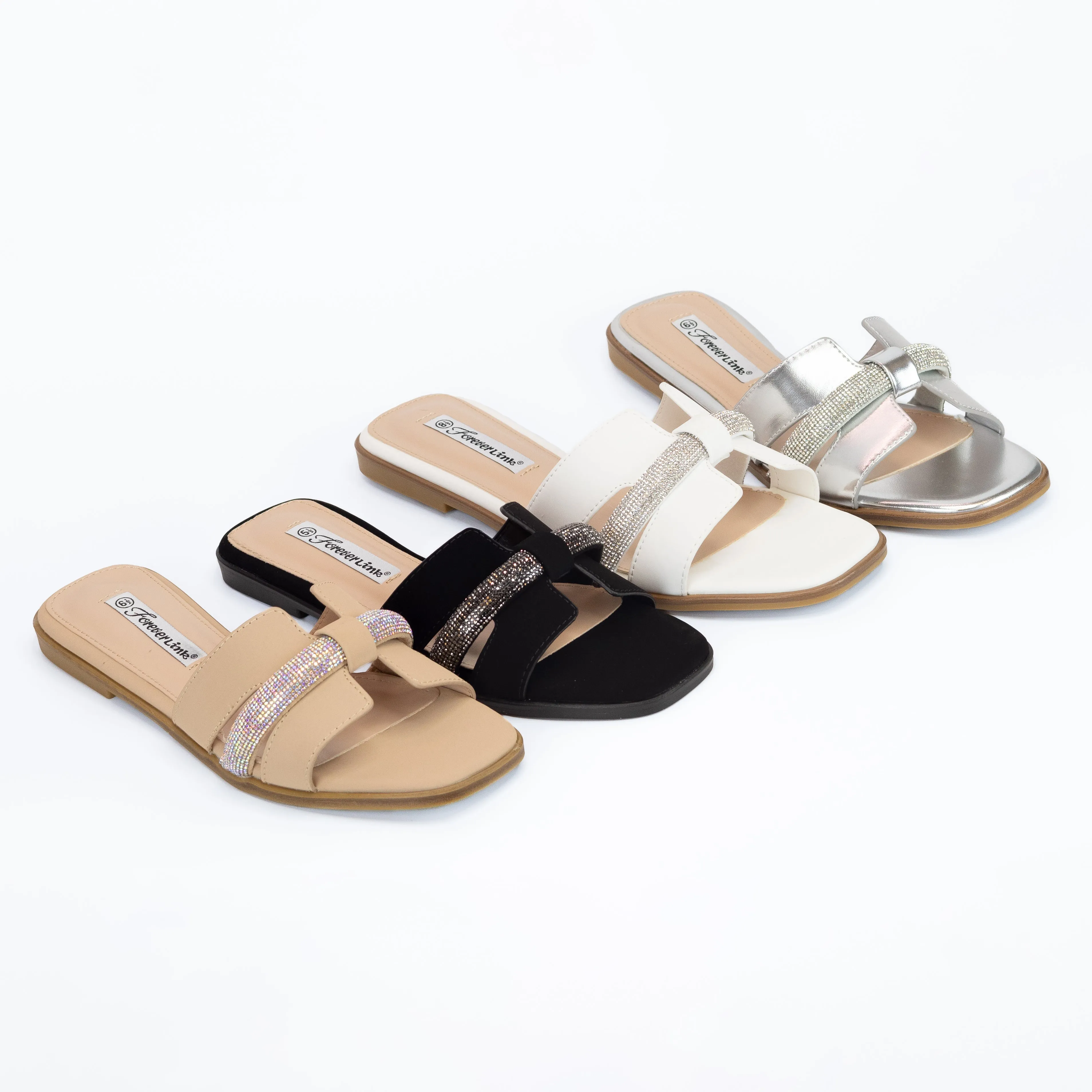 Bilbao - Wide Fit Embellished Slip-On Sandals, Open Square Toe & Padded Insole, Stylish & Comfortable for Summer Outings
