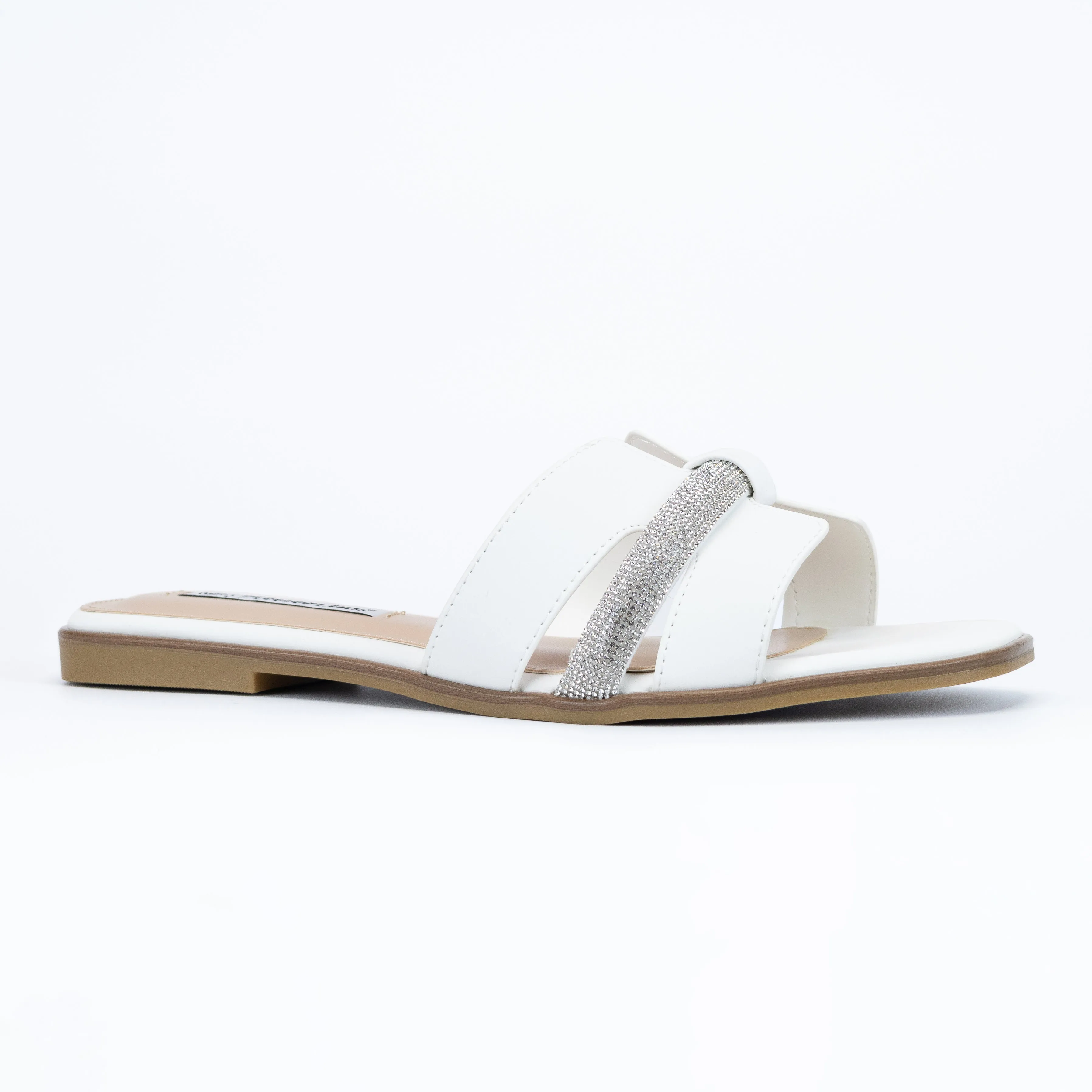 Bilbao - Wide Fit Embellished Slip-On Sandals, Open Square Toe & Padded Insole, Stylish & Comfortable for Summer Outings