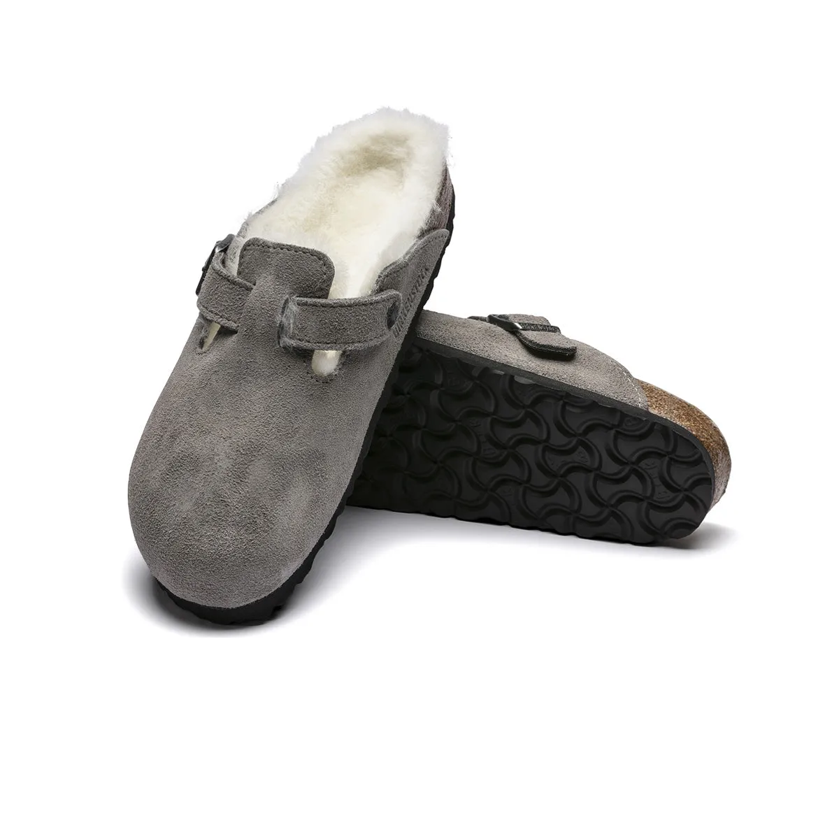 Birkenstock Unisex Boston Shearling Suede Leather Clogs 10176513 Stone Coin, Narrow Width
