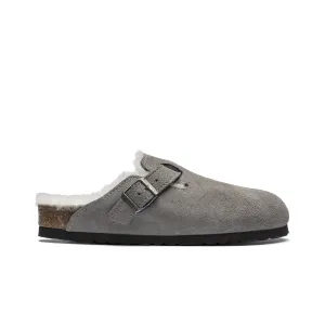 Birkenstock Unisex Boston Shearling Suede Leather Clogs 10176513 Stone Coin, Narrow Width