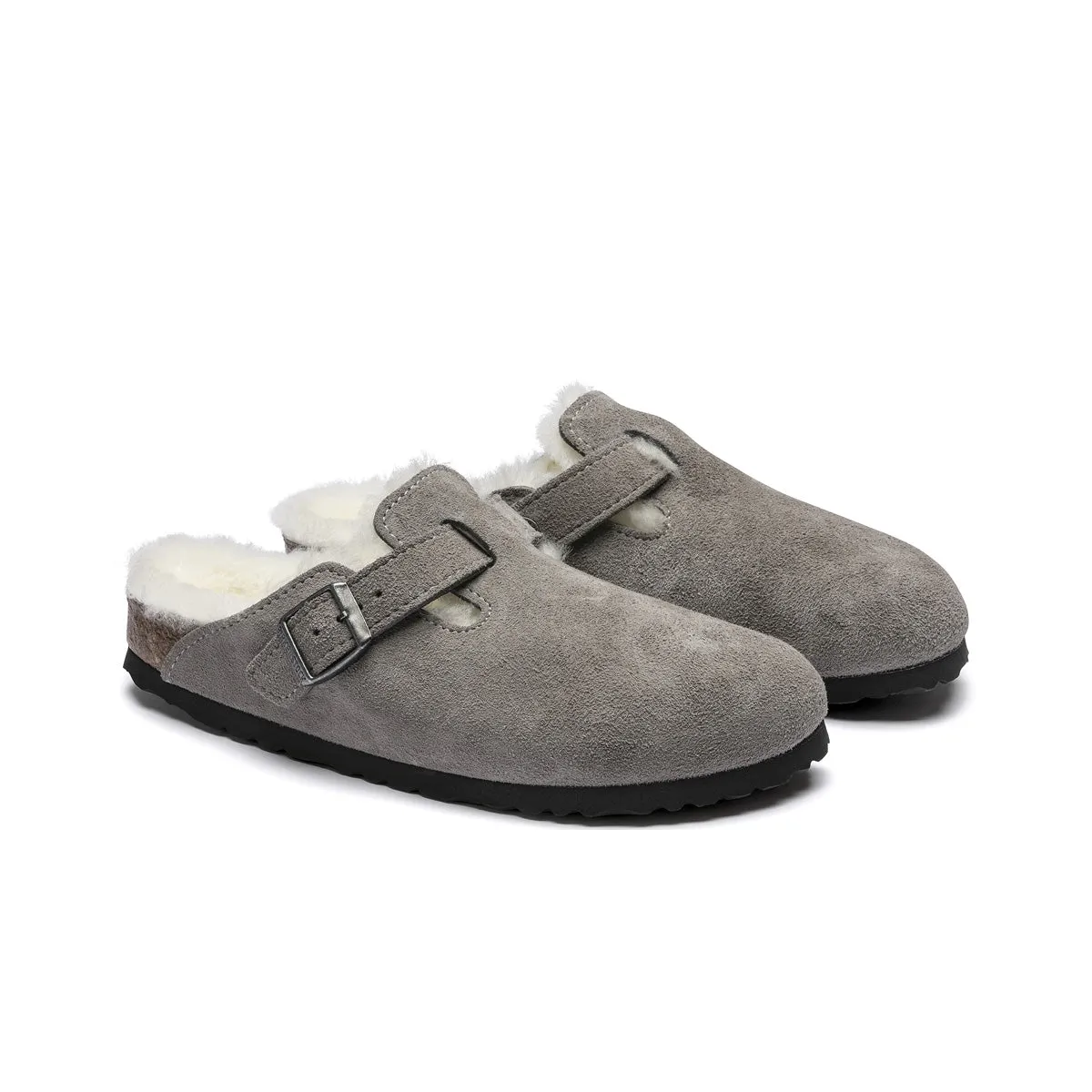 Birkenstock Unisex Boston Shearling Suede Leather Clogs 10176513 Stone Coin, Narrow Width