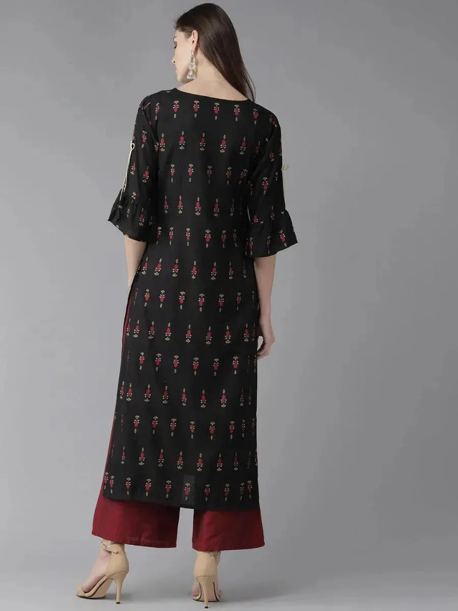 Black Printed Rayon Kurta