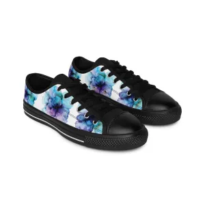 Blue and Purple Watercolor Flowers Women's Sneakers