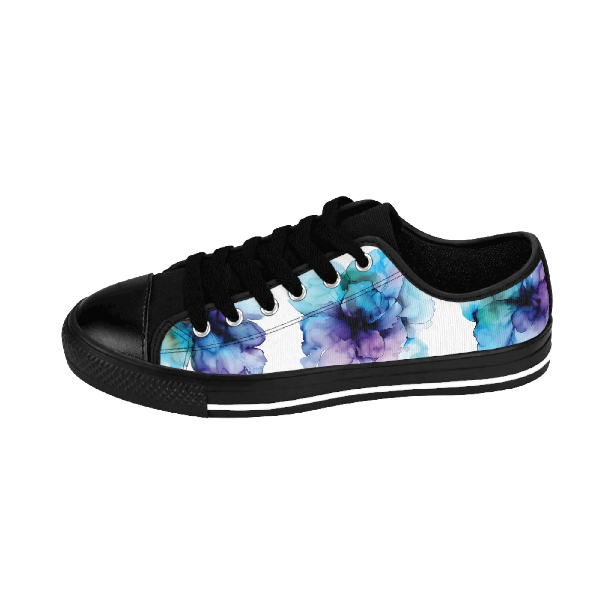 Blue and Purple Watercolor Flowers Women's Sneakers