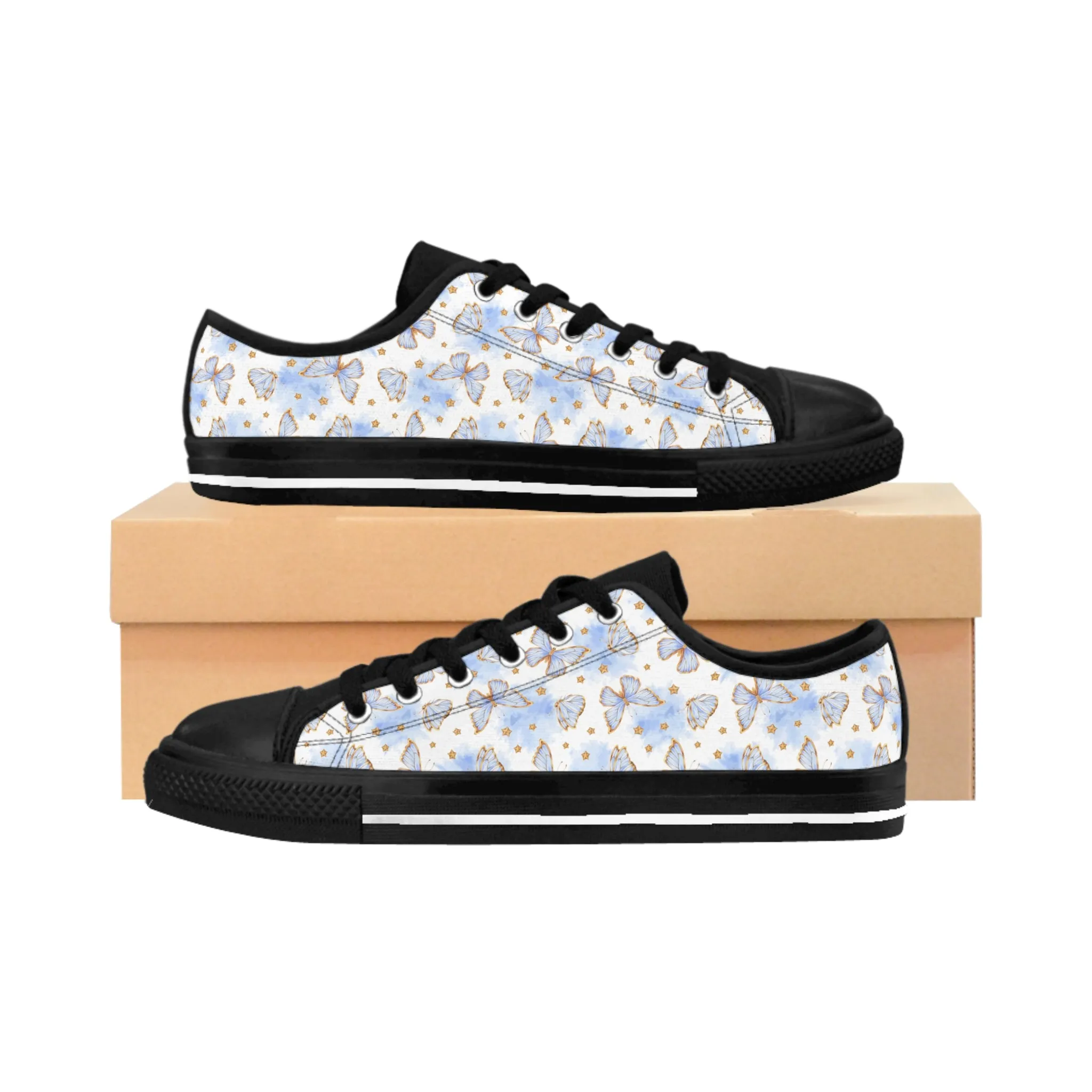 Blue Butterflies and Gold Women's Sneakers