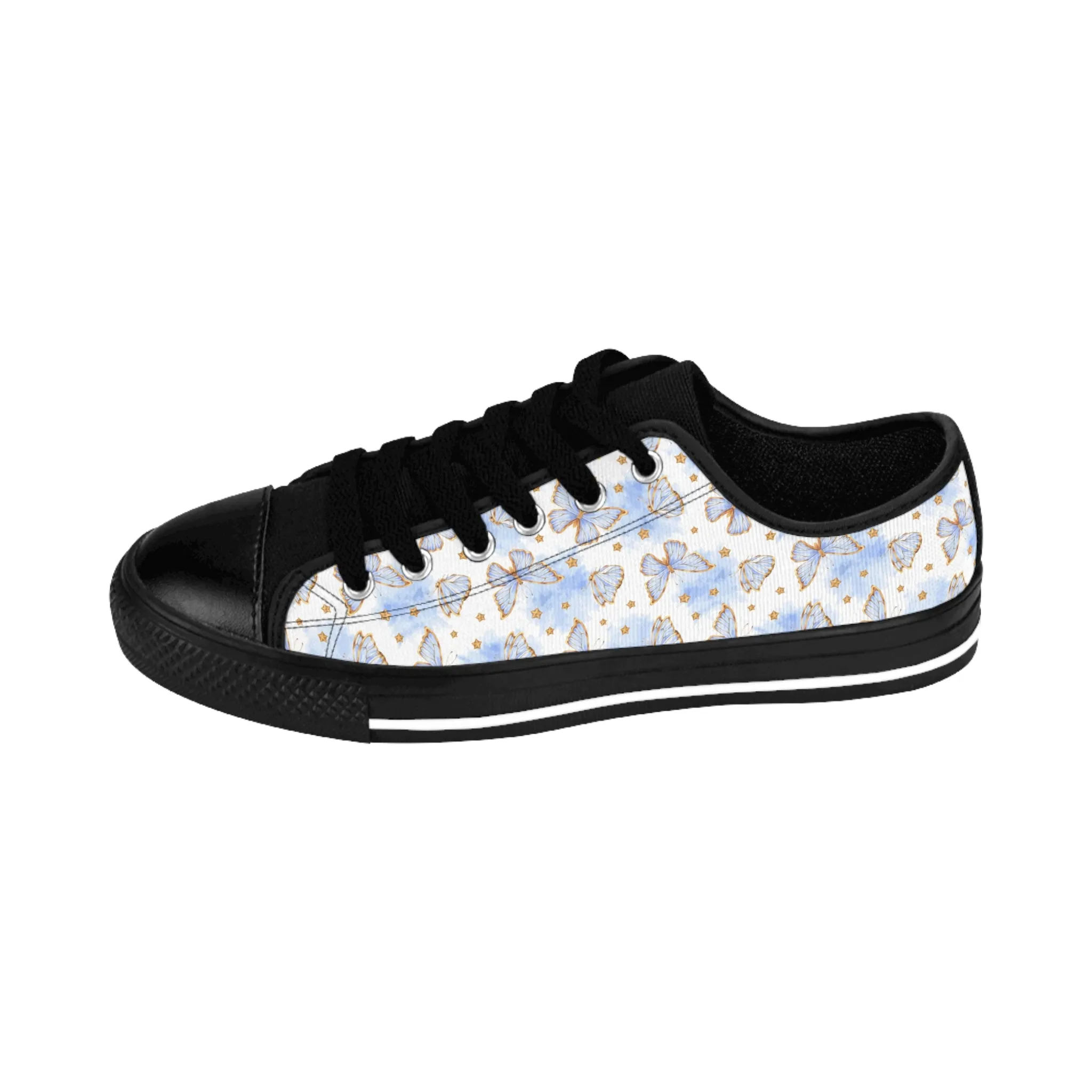 Blue Butterflies and Gold Women's Sneakers