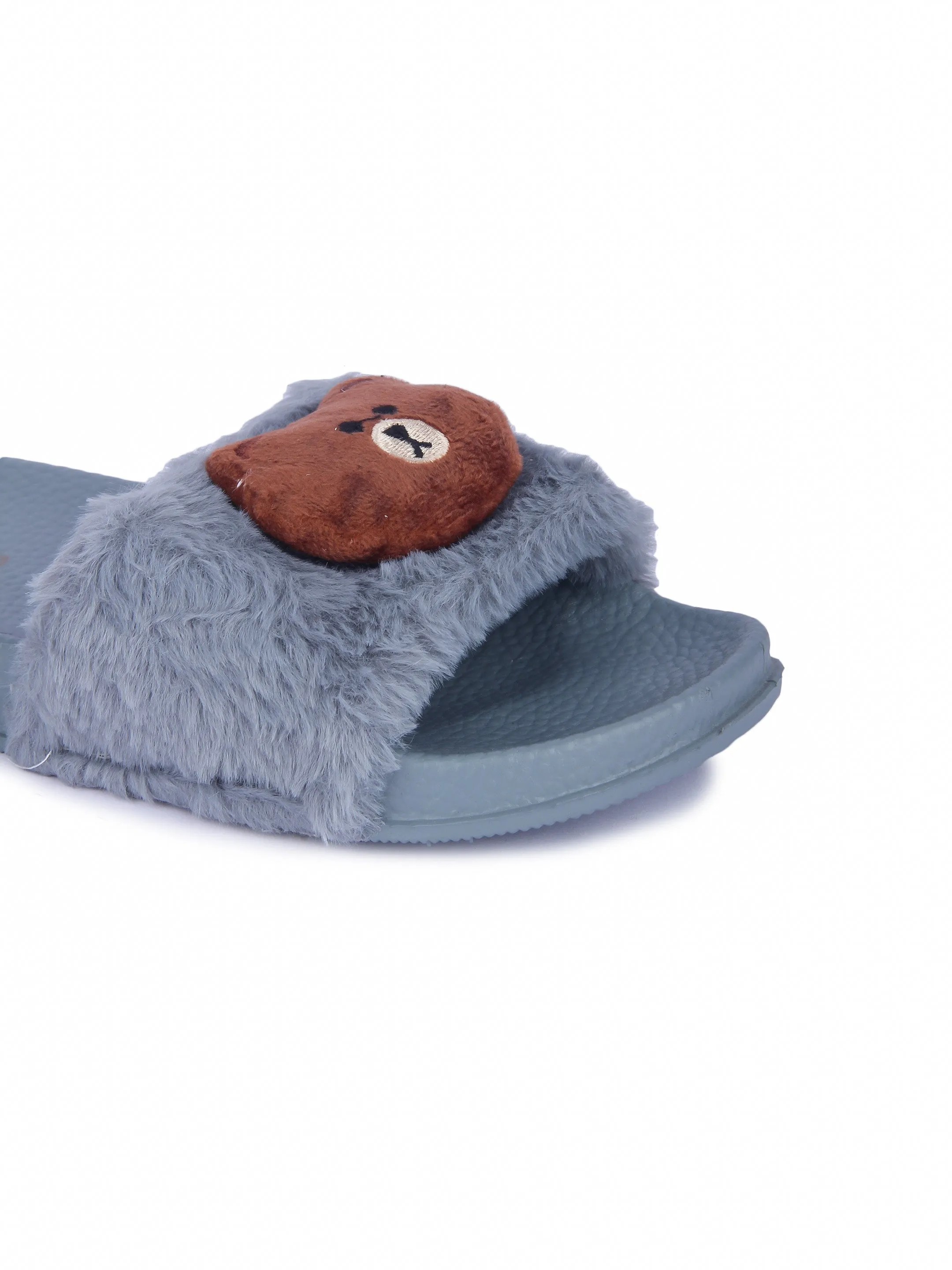 Brauch Women's Grey Fur Bear Slides