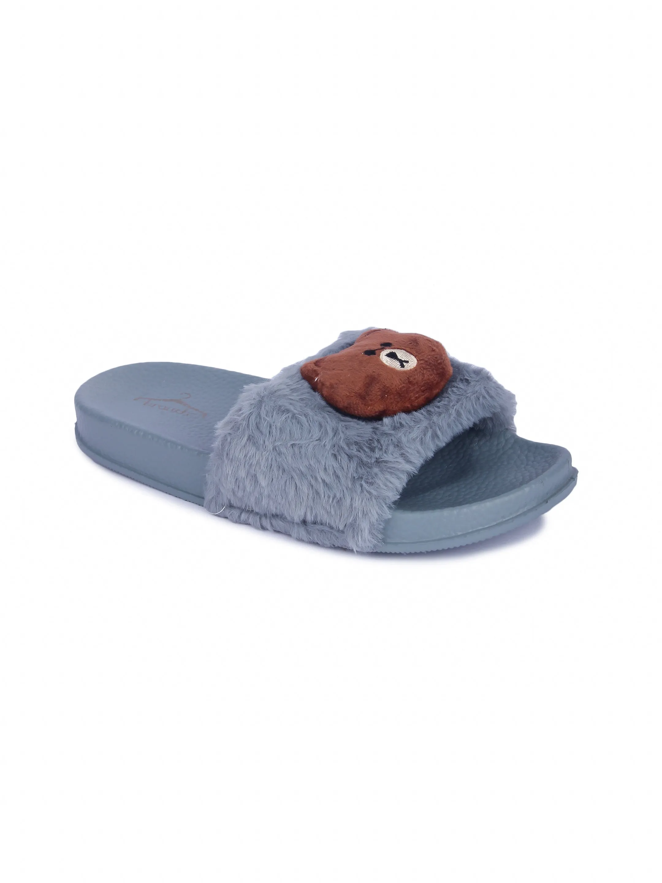 Brauch Women's Grey Fur Bear Slides