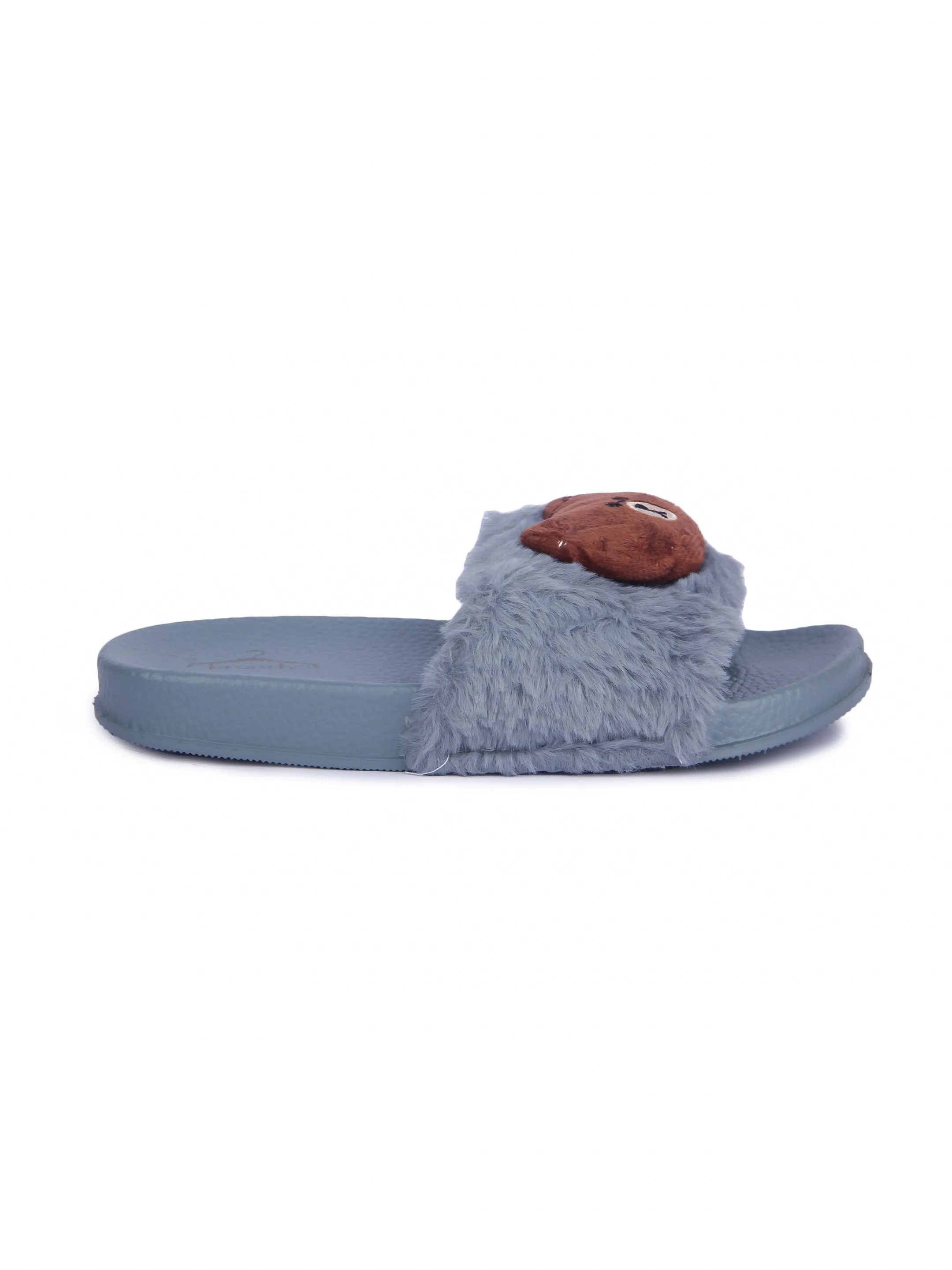 Brauch Women's Grey Fur Bear Slides