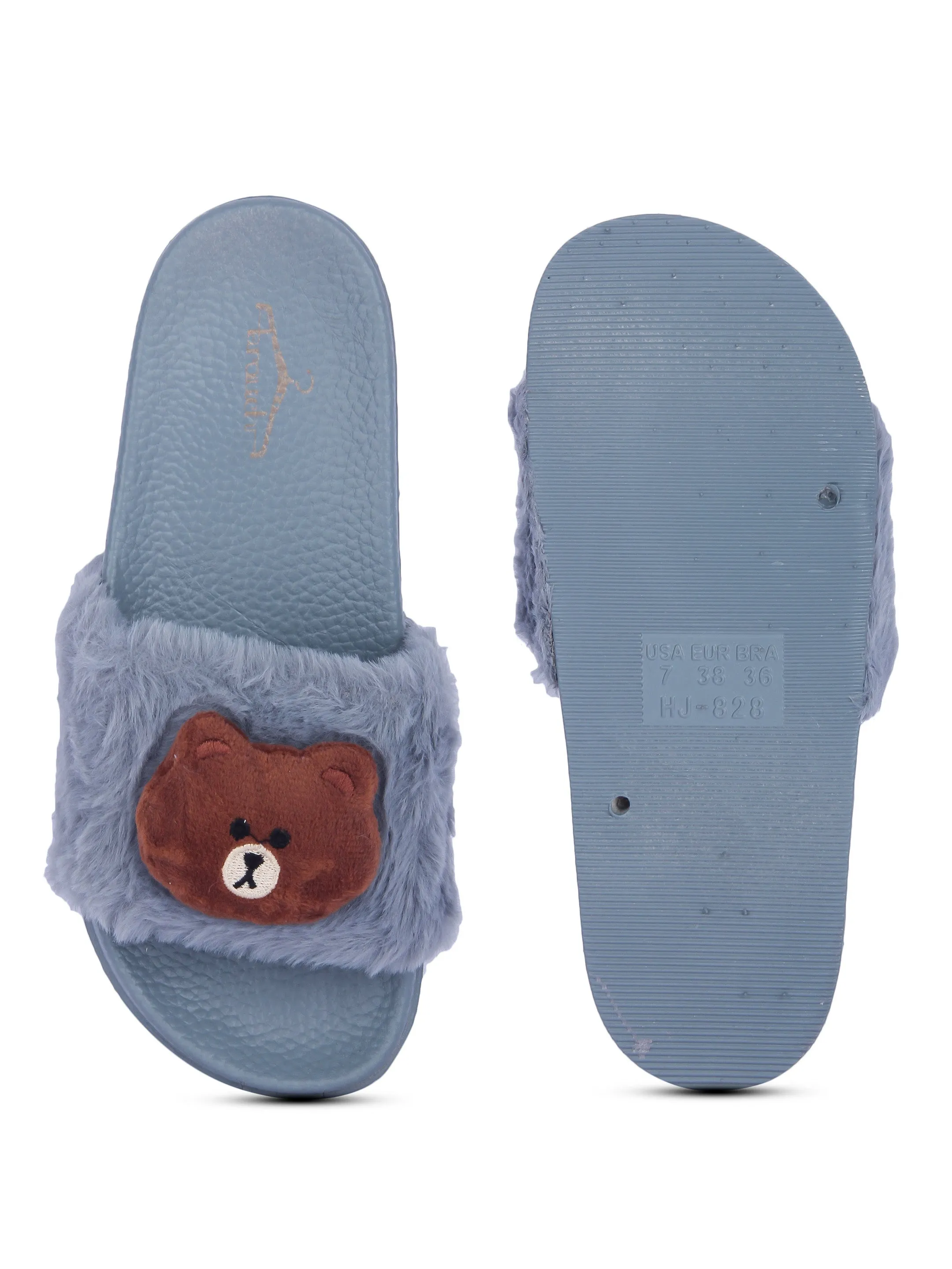 Brauch Women's Grey Fur Bear Slides