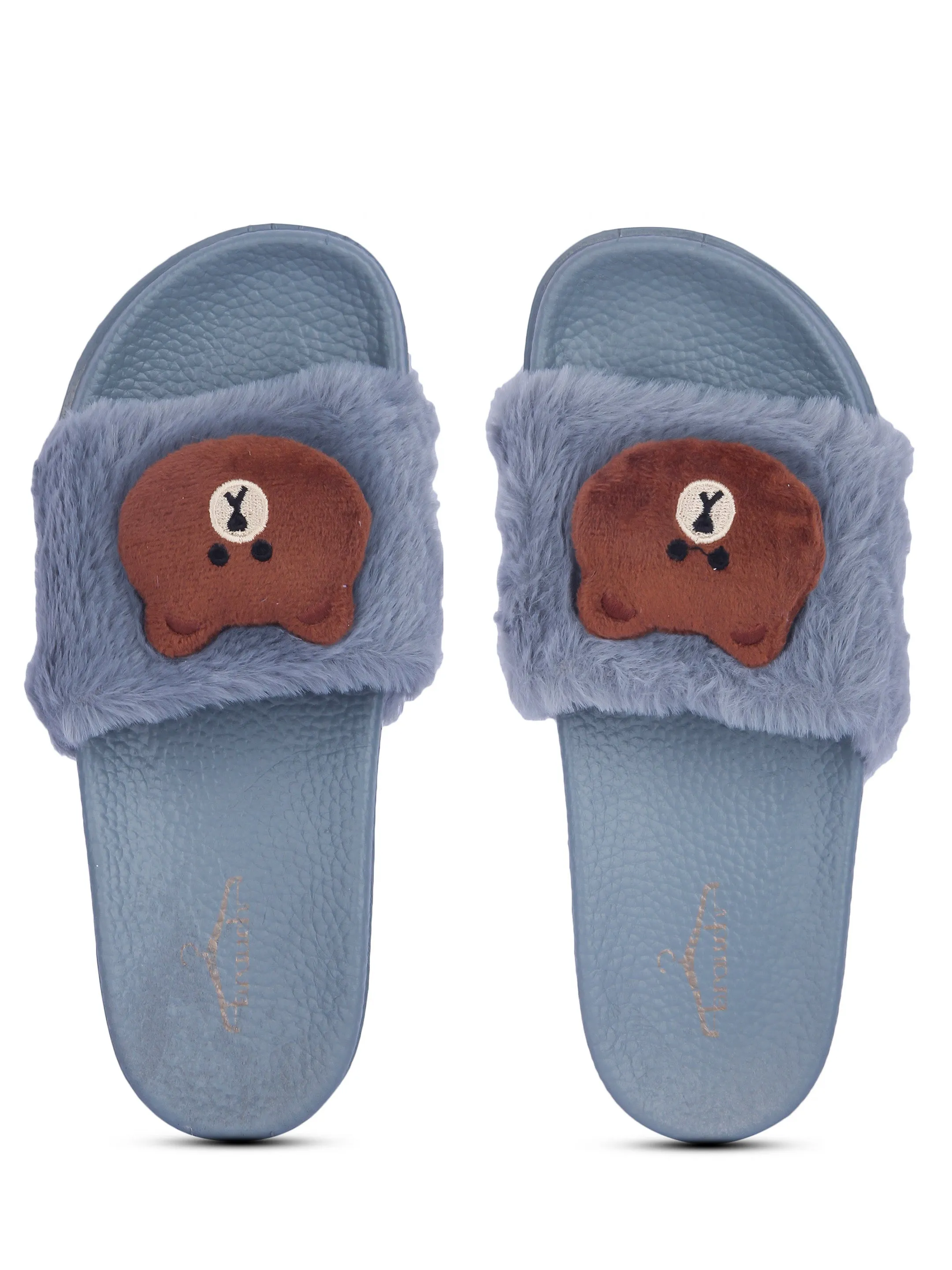 Brauch Women's Grey Fur Bear Slides
