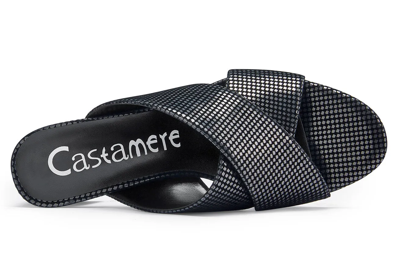CASTAMERE Womens Chunky Block Heels Slippers Slip-on Strappy Open Toe Sandals 5CM Heeled Sandal