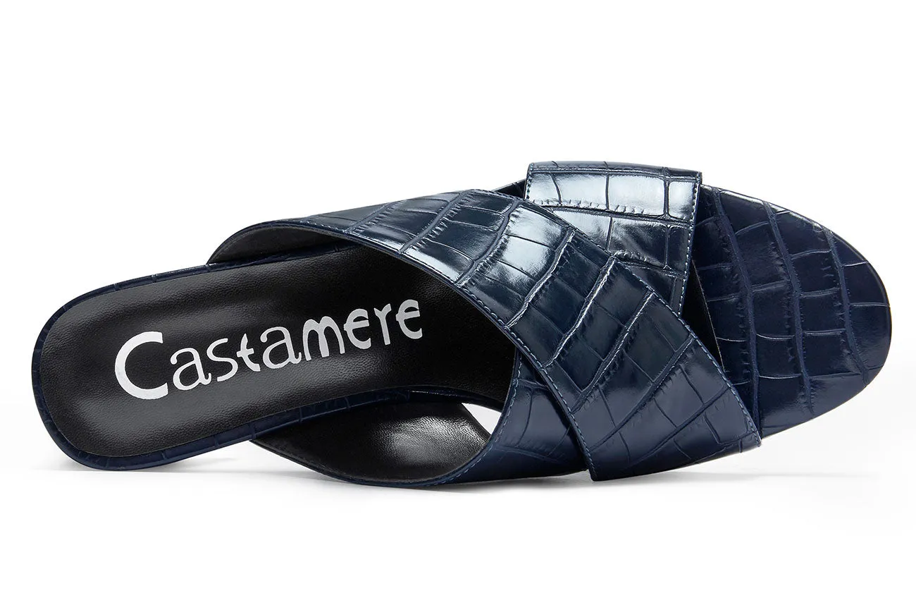 CASTAMERE Womens Chunky Block Heels Slippers Slip-on Strappy Open Toe Sandals 5CM Heeled Sandal