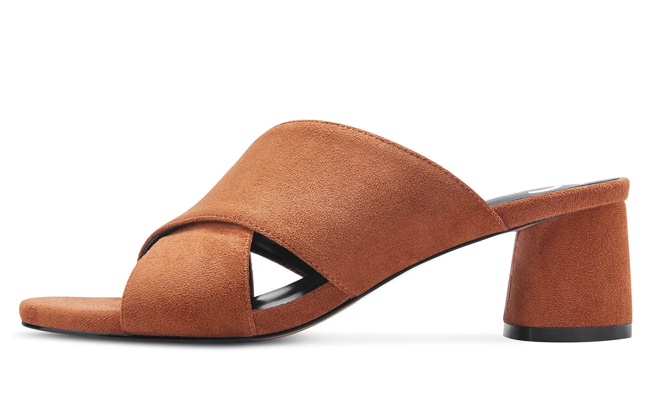 CASTAMERE Womens Chunky Block Heels Slippers Slip-on Strappy Open Toe Sandals 5CM Heeled Sandal