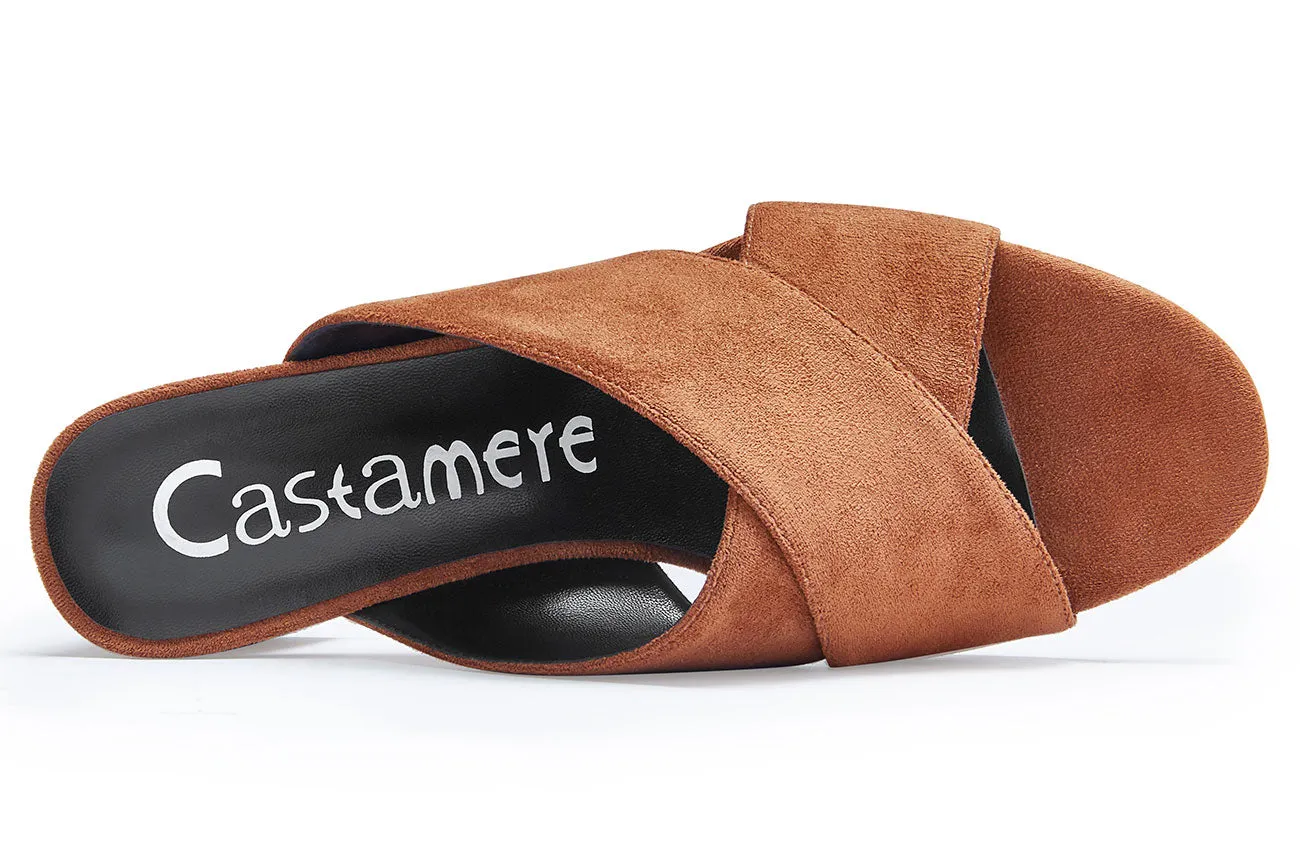 CASTAMERE Womens Chunky Block Heels Slippers Slip-on Strappy Open Toe Sandals 5CM Heeled Sandal