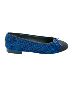 Chanel Velvet Navy Camellia Loafers with box size 39 - AWC2226