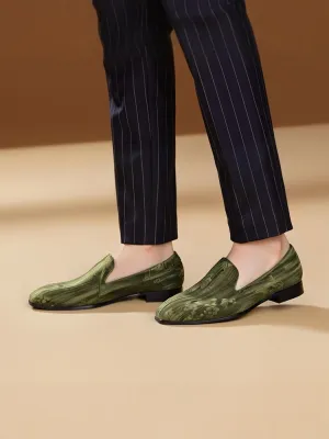 Chinese style embossed velvet loafers for men, one-on-one British style formal square toe slip-on shoes for men