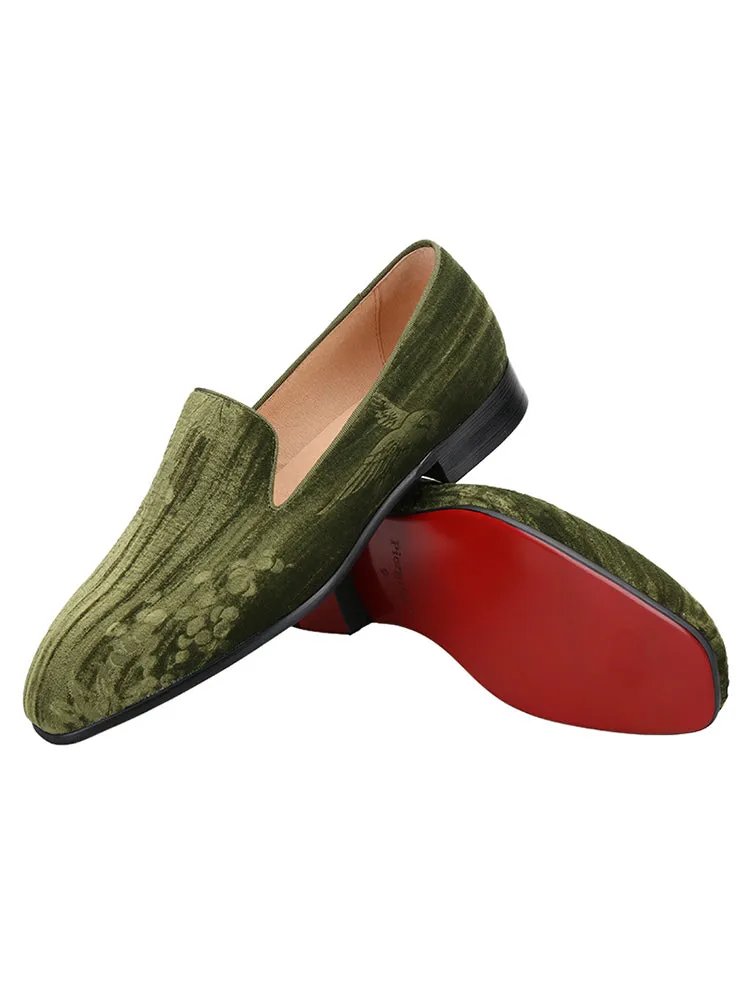 Chinese style embossed velvet loafers for men, one-on-one British style formal square toe slip-on shoes for men