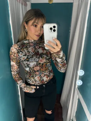 Deep in Love Floral Mesh Top