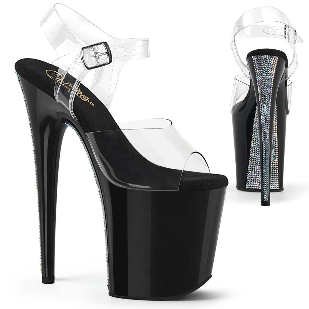 FLAMINGO-808CRS-2 Pleaser Clear/Black/Silver Sexy Platform Shoes (Pole Dancing Heels)