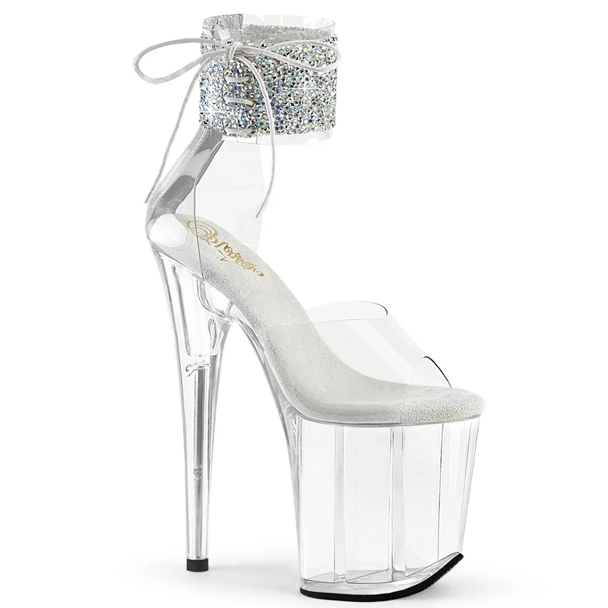 FLAMINGO-824RS-02 Pleaser Clear/Silver Sexy Platform Shoes (Pole Dancing Heels)