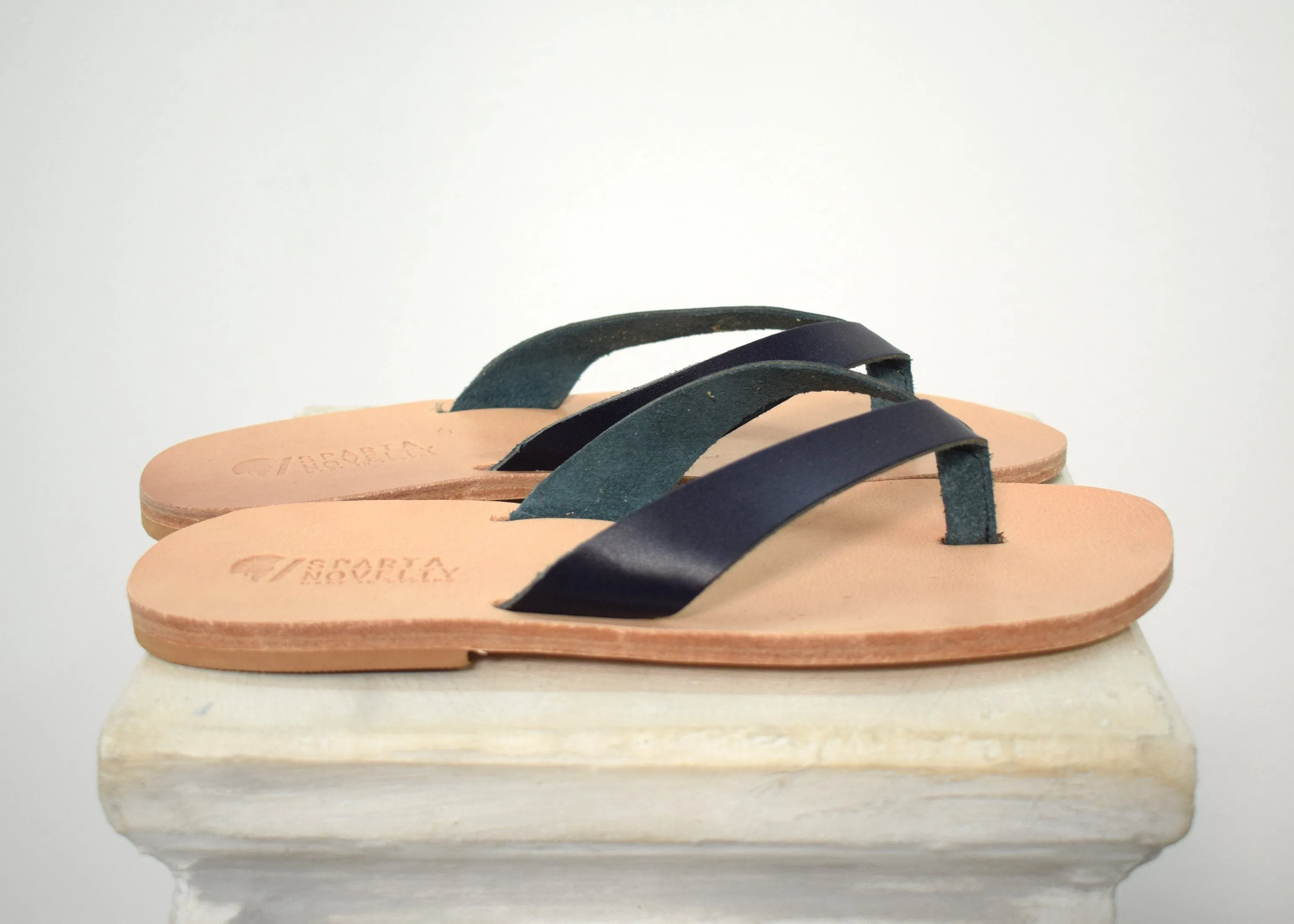 Flip flop Greek Leather sandals - slipers Men, Thongs Black Color, leather sole - insole