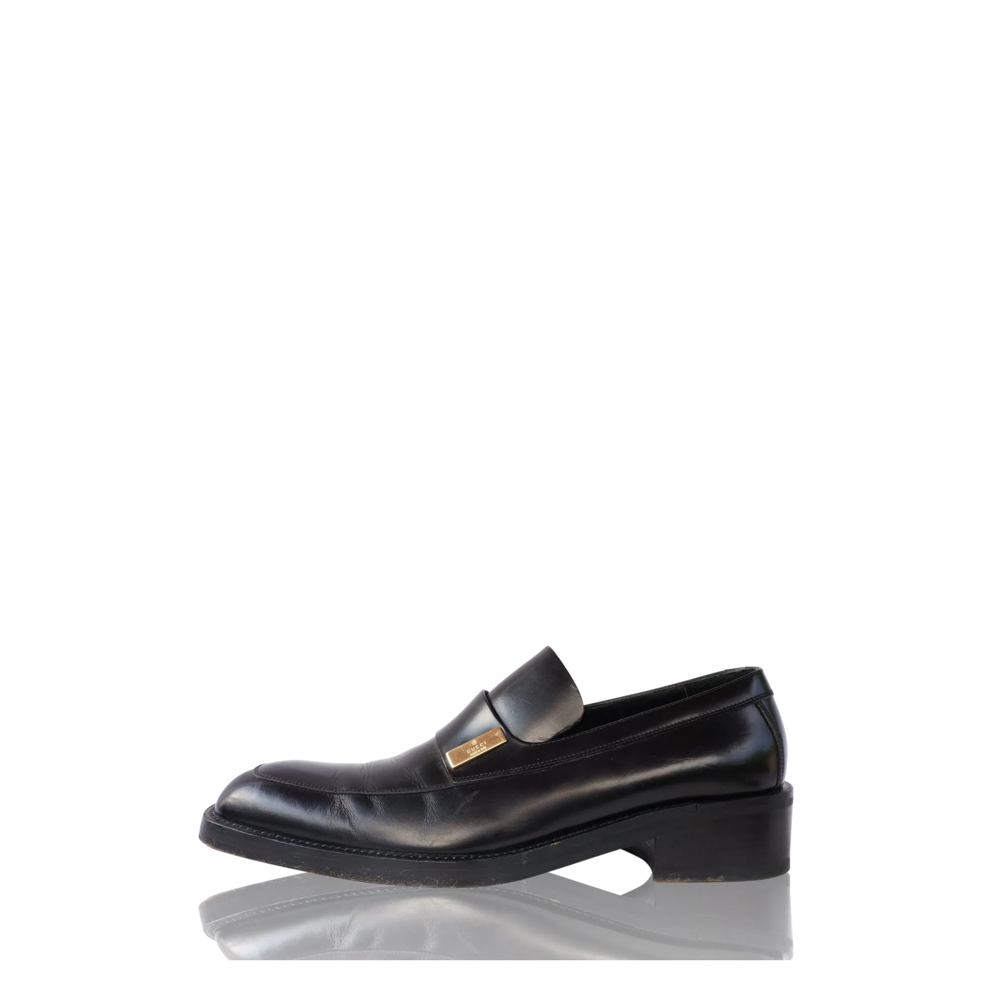 GUCCI BLACK LEATHER SLIP ON LOAFER