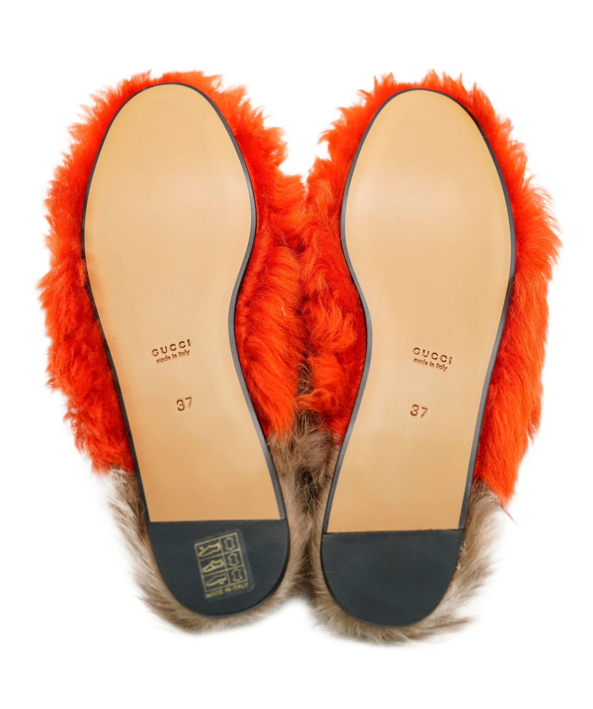 Gucci Orange Faux Shearling Loafers ALC0243