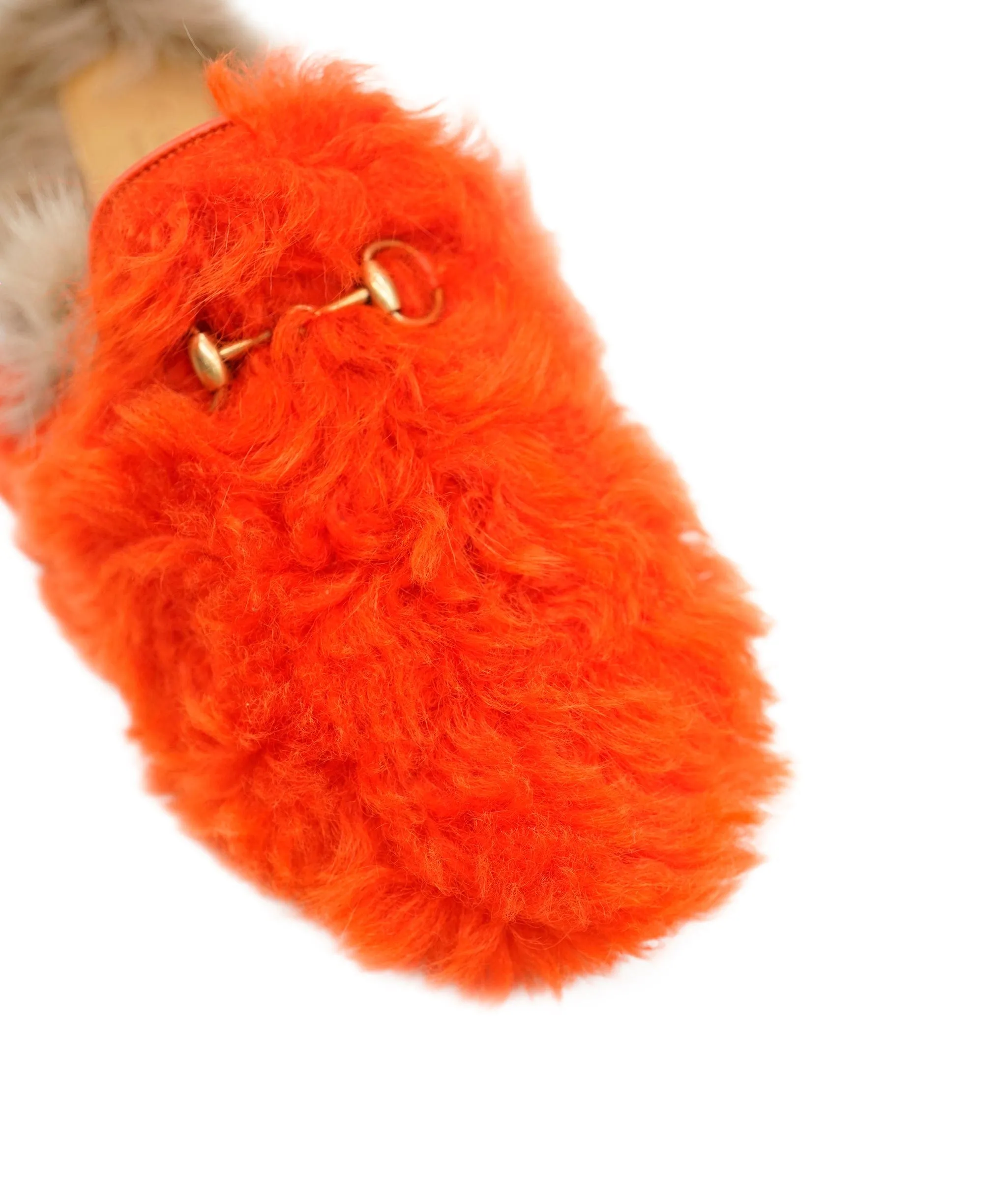 Gucci Orange Faux Shearling Loafers ALC0243