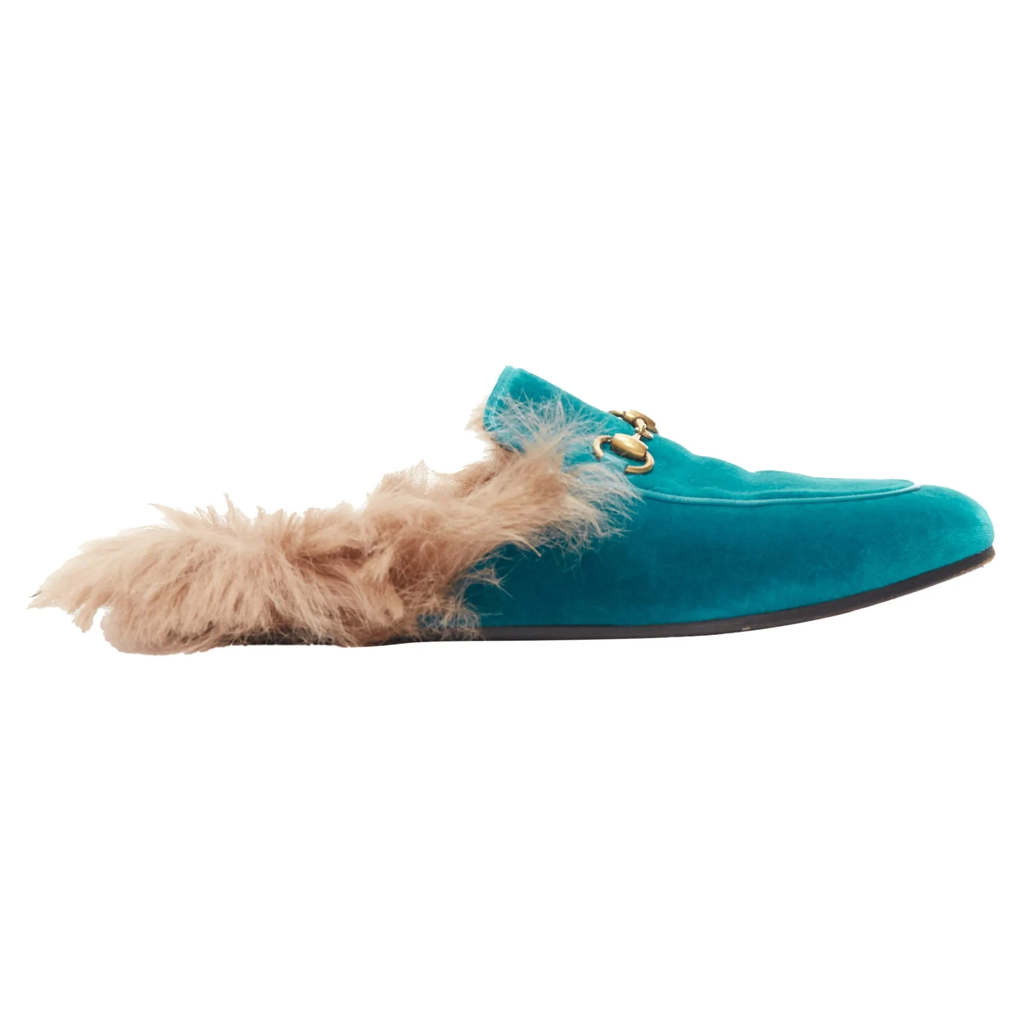 Gucci Princetown velvet horse bbuckle fur lined slide loafers