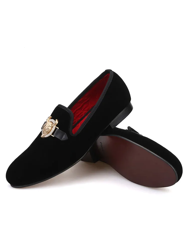 Imported men's velvet slip-ons with diamond-encrusted buckles, slip-on loafers, European and American trendy low-top shoes, large size smoking shoes